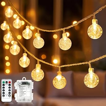 ANJAYLIA 60 LED Globe String Lights, Battery Operated Fairy Lights with Remote for Kids Room Dorm Classroom Outdoor Christmas Tree Decor, Warm White