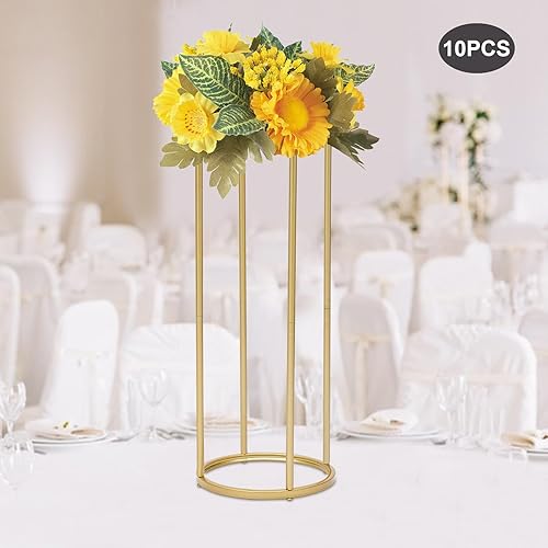 Miniatura 7 de 10 piezas de soporte dorado para flores de boda, soporte de flores de columna de metal, jarrón alto dorado geométrico para centros de mesa de