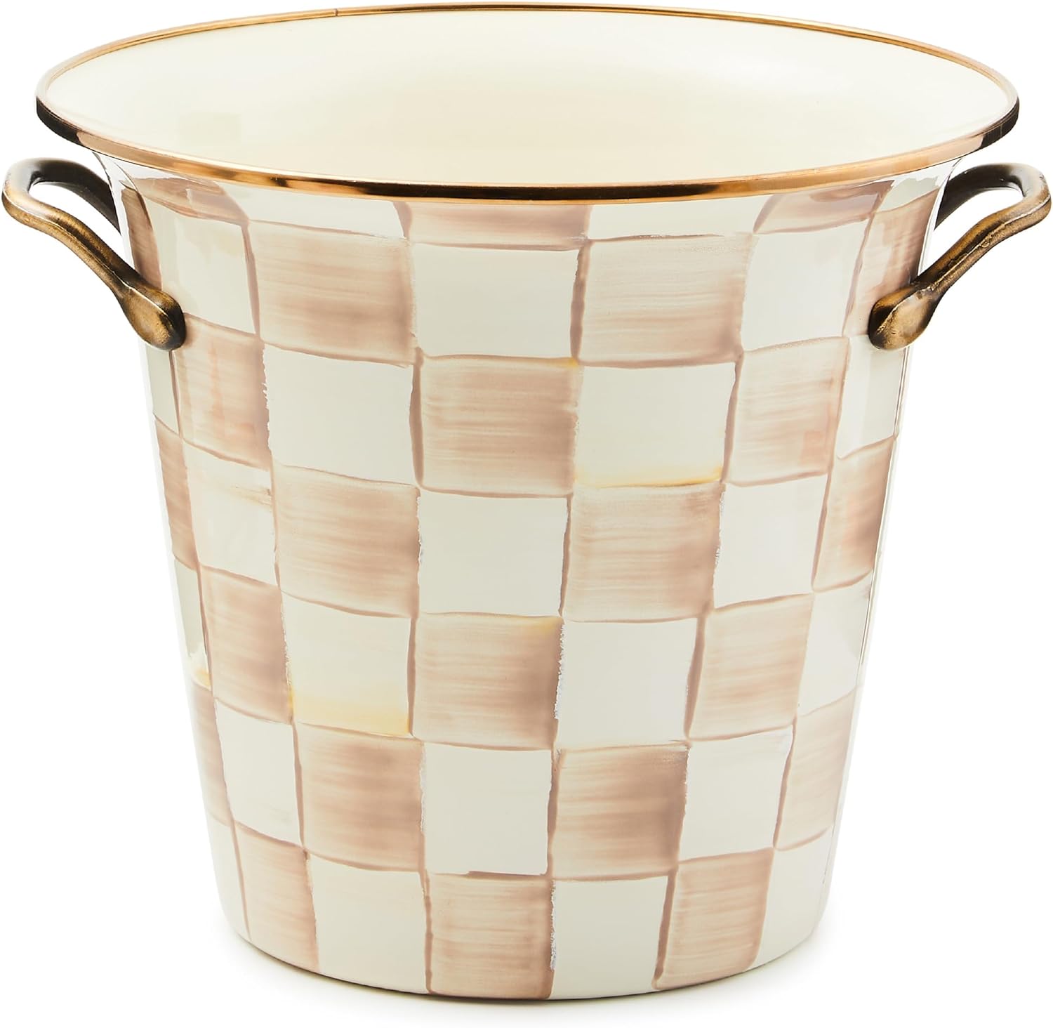 MACKENZIE-CHILDS Wine Cooler, Champagne and Wine Bucket, Ice Bucket, Brown-and-White Mocha Check