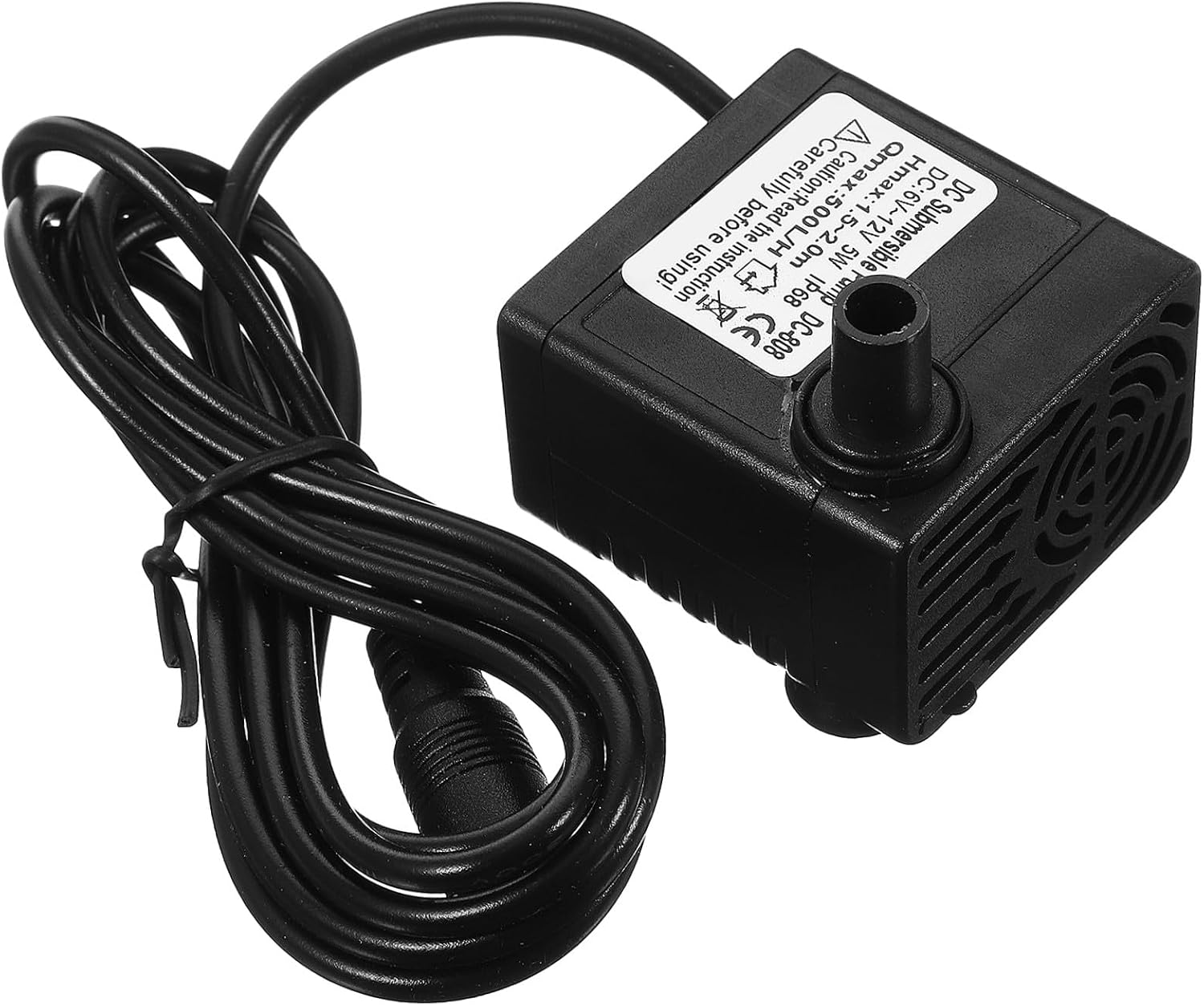 Aquarium Submersible Water Pump 5W 6-12V 500L/H Black