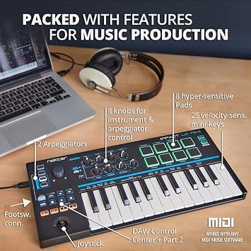 Nektar Impact LX Mini - USB MIDI Controller Keyboard with Nektar DAW Integration Black