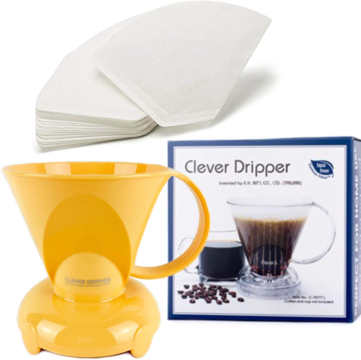 NEW Clever Yellow Coffee Dripper Coffee Maker Safe BPA Free Plastic Hassle-Free Ways Make Manual Pour Over Coffee & Cold Brew, 18 Fl Oz.