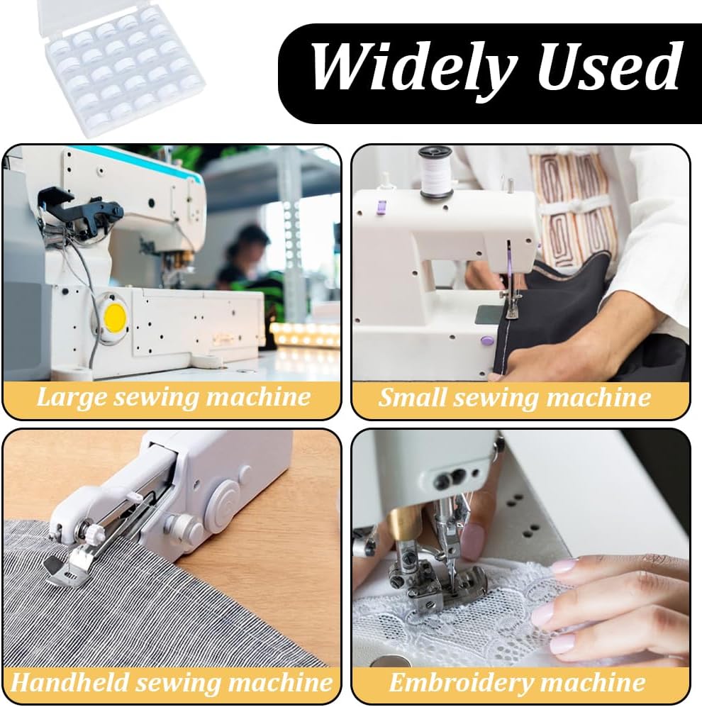 1 Box 25pcs White Bobbin Threads Polyester Sew Thread Prewound Bobbins Knit Cords Roll Set Plastic Side Knitting String for Sewing Making Embroideries Multiple Machine DIY Craft Supplies
