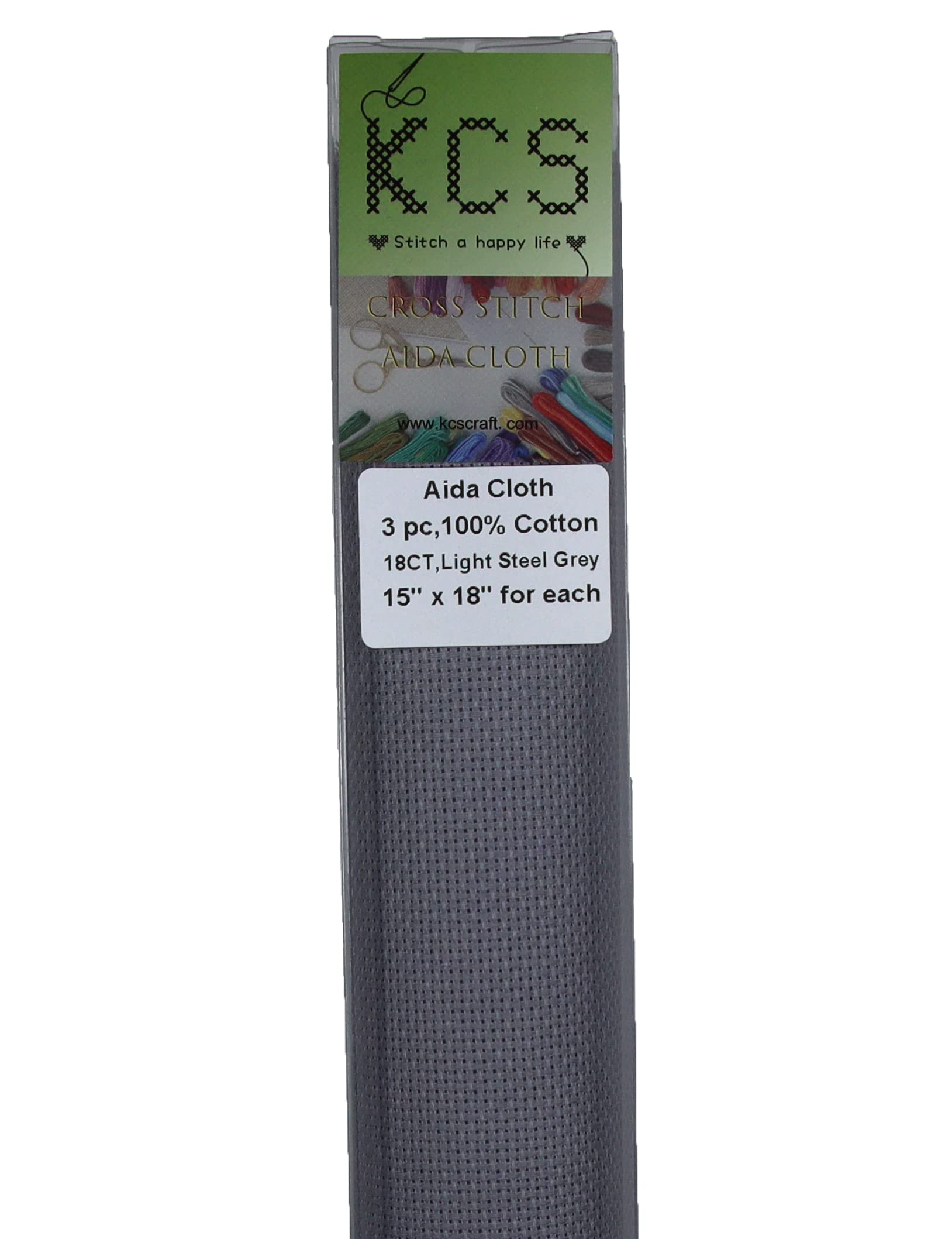 KCS 3 pc of 15" x 18" Counted Cross Stitch Cotton Aida Cloth Needlework Rolled Fabric Box,18CT,Light Steel Grey