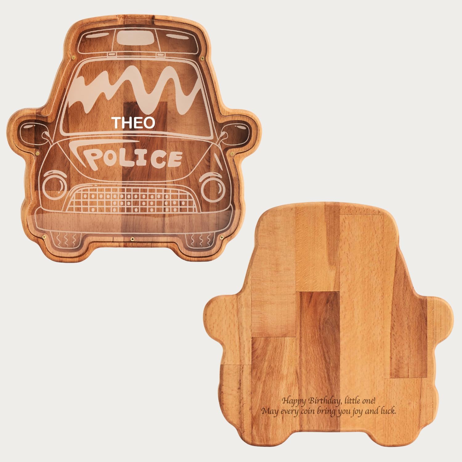 Personalized Police Car Wooden Piggy Bank for Kids image 2