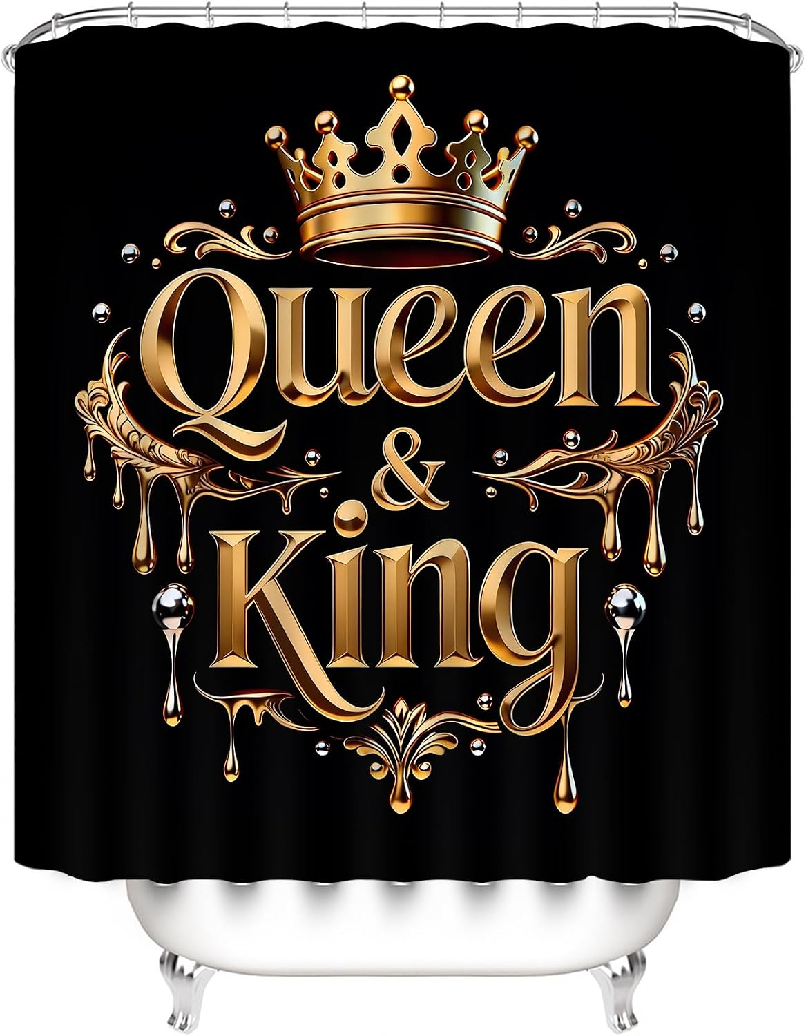 AZHM Golden Crown Print Shower Curtain Set Black Luxury Bathroom Accessories Sets with Shower Curtain and Rugs