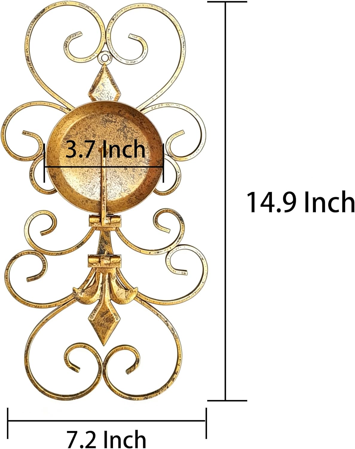 Vintage Gold Wall Candle Sconces Set of 2 - Rustic Iron Wall Mounted Candle Holders for Pillar Candles, Decorative Wall Sconce for Bathroom, Living Room, Bedroom, Fireplace Mantel, Farmhouse