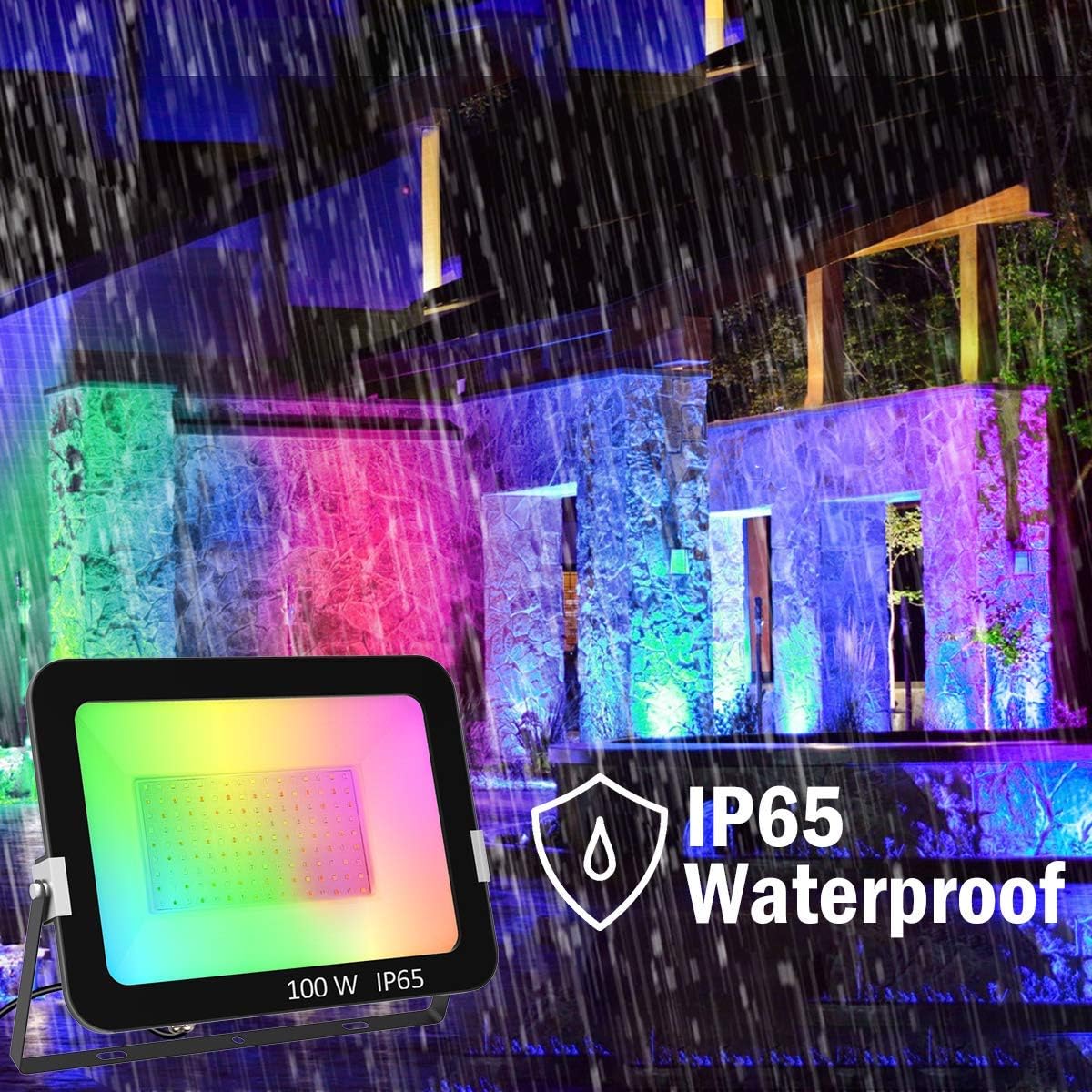 Tech Deals 🔥 T-SUN RGB Flood Lights 100W, LED Flood Lights RGB Color Changing Floodlights with Remote Control, IP66 Waterproof Outdoor Indoor Dimmable Decorative Floodlight for Garden,Yard,Party (100W-2 Pack)