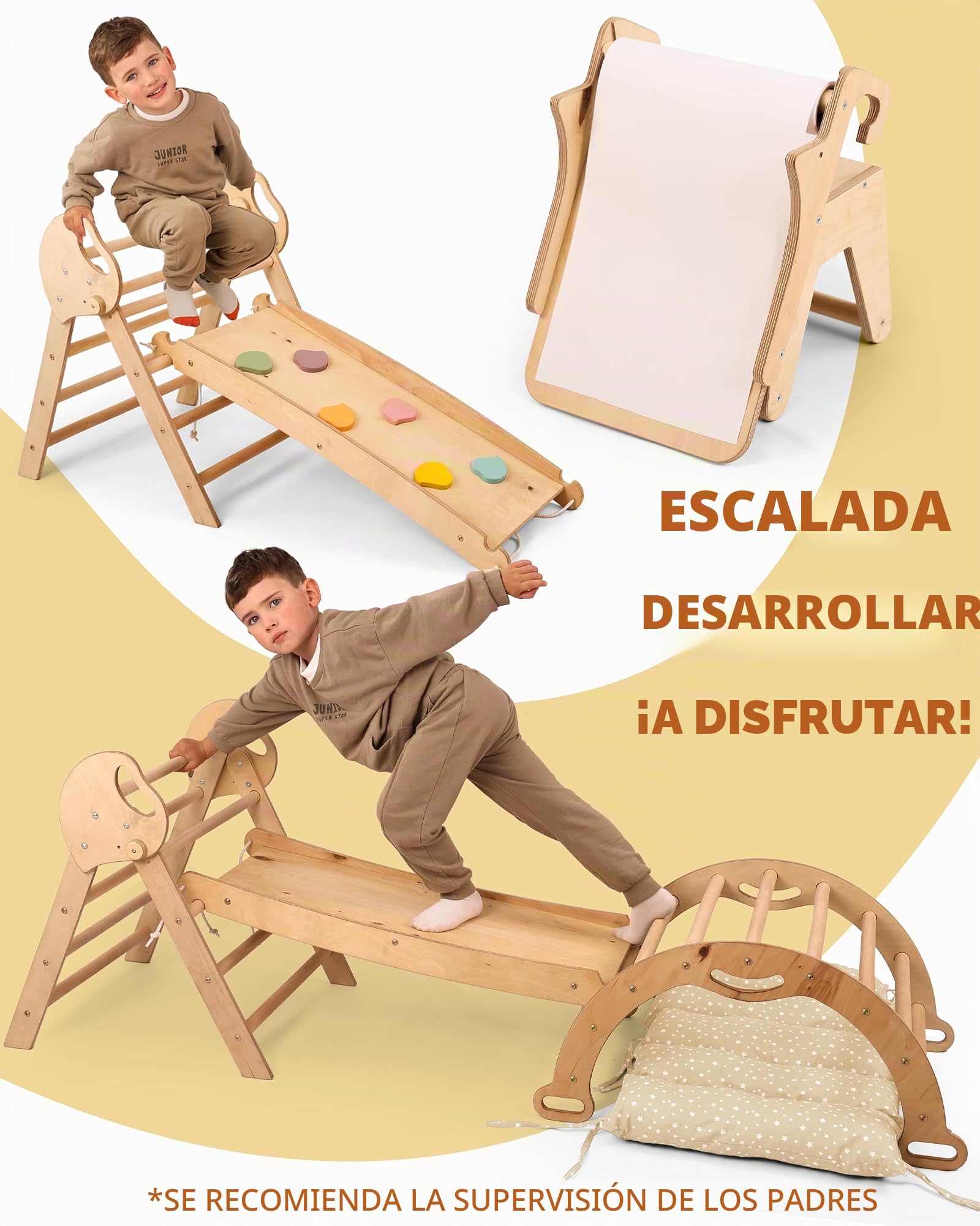 Goodevas Escalera Sueca para el Área de Juegos de Interior - Conjunto de Juegos de Escalada Montessori - de Escalada en Madera de Interior para Niños Pequeños y Niños de 2-12 Años