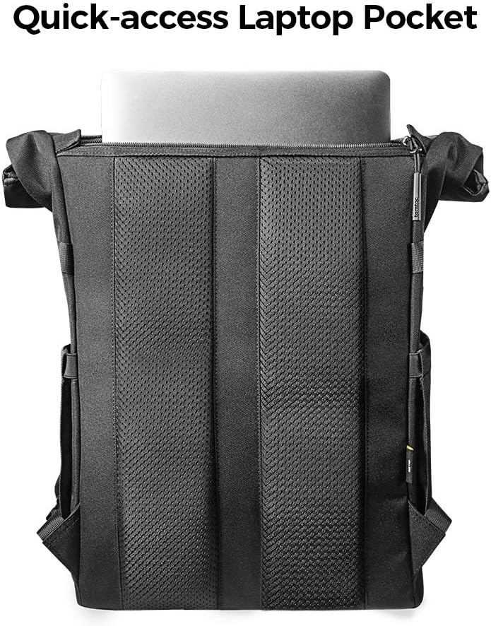 Best Cyber Monday 🔥 tomtoc Rolltop Laptop Backpack, Water-Resistant Durable Outdoor Backpack Rucksack College Bag for Up to 15.6 Inch Laptop, Large Capacity Daypack Ideal for Work, Travel, School, Commuting, 22L, Black