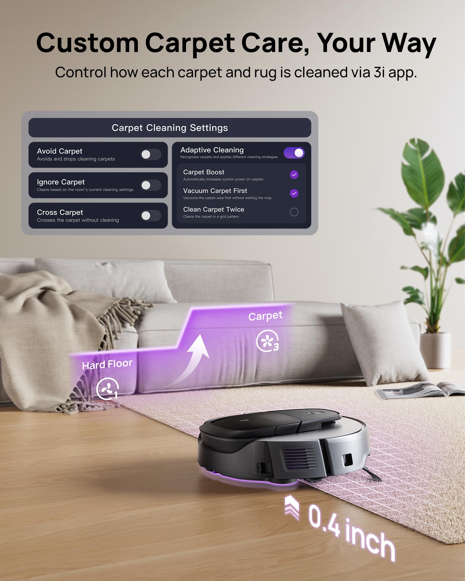 3i G10+ Robot Vacuum and Mop Combo, 18,000 Pa Suction, 60-Day Hands-Free Cleaning with Quiet Debris Compression, Smart LiDAR Navigation, Auto Extension Along Edges, Ideal for Hard Floors & Carpets