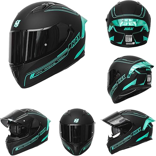 Miniatura 3 de HAX Obsidian - Casco de motocicleta de cara completa con doble visera para adultos, para moto de calle con listo para Pinlock, aprobado por DOT,