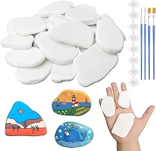 20 Stück weiße Steine zum bemalen mit Malutensilien 3-8 cm flach Steine zum bemalen groß natursteine für Malerei Heimwerken Basteln Blumentöpfe Aquarien und Dekoration