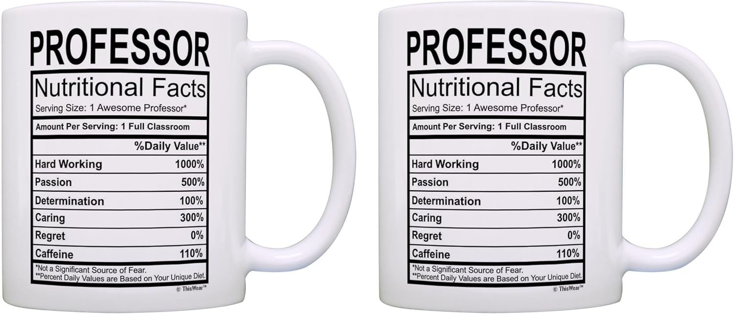ThisWear Best Teacher Gifts Professor Nutritional Facts College 2 Pack 15oz Ceramic Coffee Mug Set