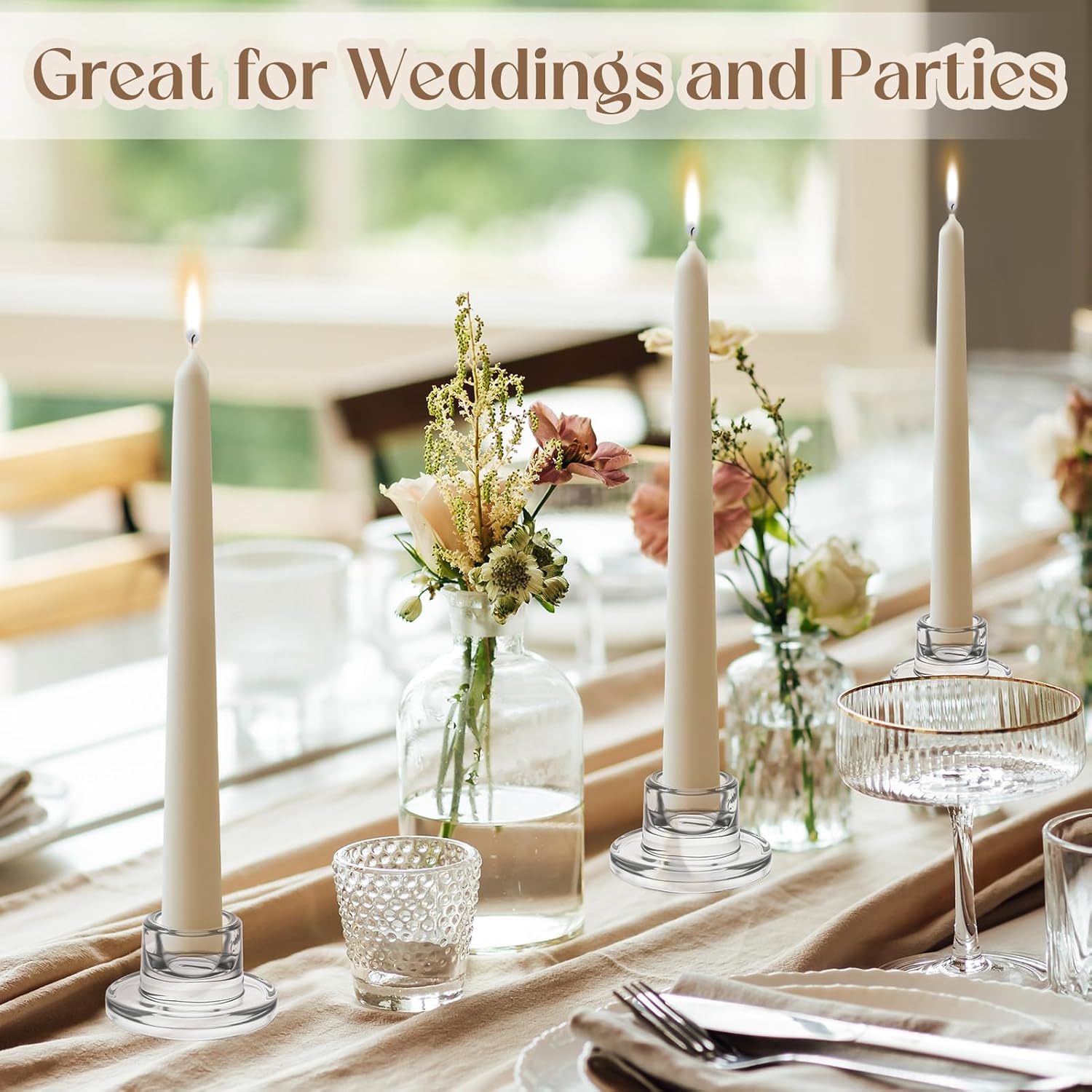 30 Pcs Glass Taper Candle Holders Candlestick Holders Clear Short Tapered Candle Holder Bulk, Elegant Glass Candle Sticks Set for Wedding Christmas Table Centerpiece