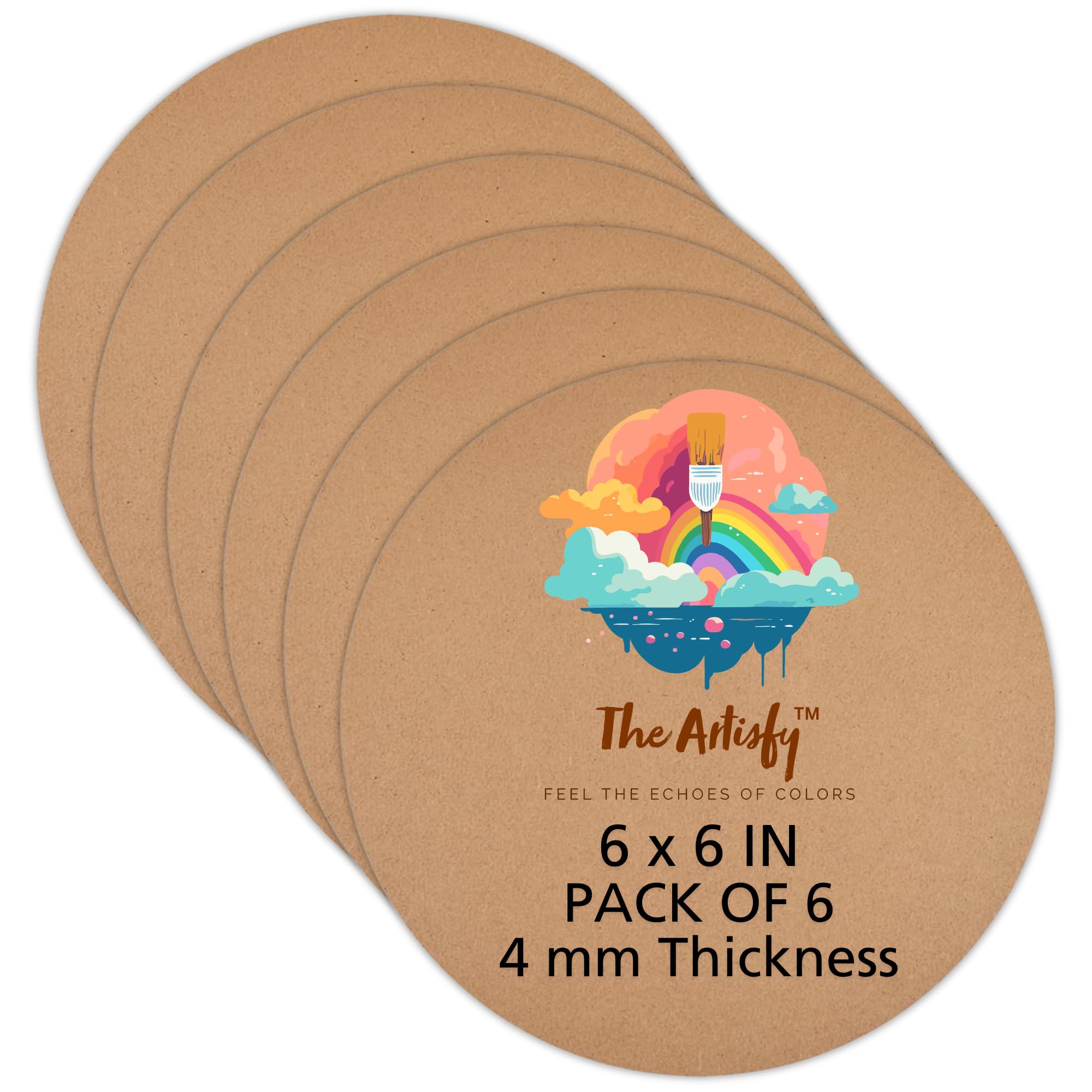 Round MDF Board 6x6 inch | 4 mm Thickness | Pack of 6 | Premium Smooth Pinewood Finish Craft Boards | Ideal for Lippan Art, Mandala Art, Resin Art, Painting, Pyrography, Cutouts, Wall Hanging Decoration & DIY Art and Craft-image-18