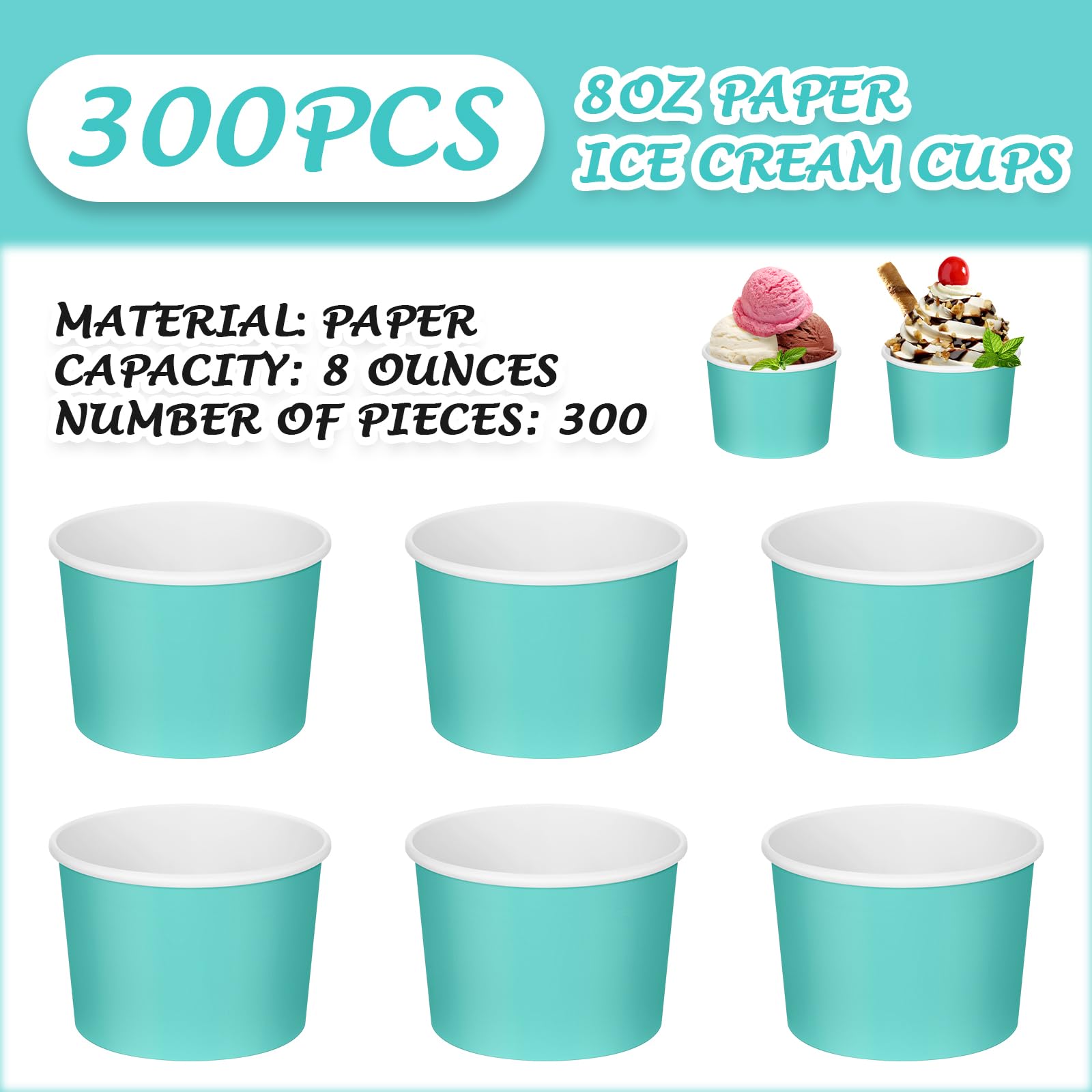 Nuenen 8 once Ice Cream Tazze di Carta Bulk Monouso Dessert Tazze Tazze di Carta Tinta Unita Ciotole da Dessert per Snack Sundae Bomboniere Estate Gelato Bar Forniture