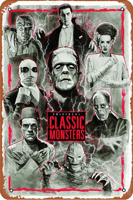 Universal Classic Monsters Movies Funny Metal Tin Sign Retro Wall Decor For Home/Street/Gate/Bars/Restaurants/Cafes/Store Pubs Sign Gift 12 X 8 Inch Metal Sign