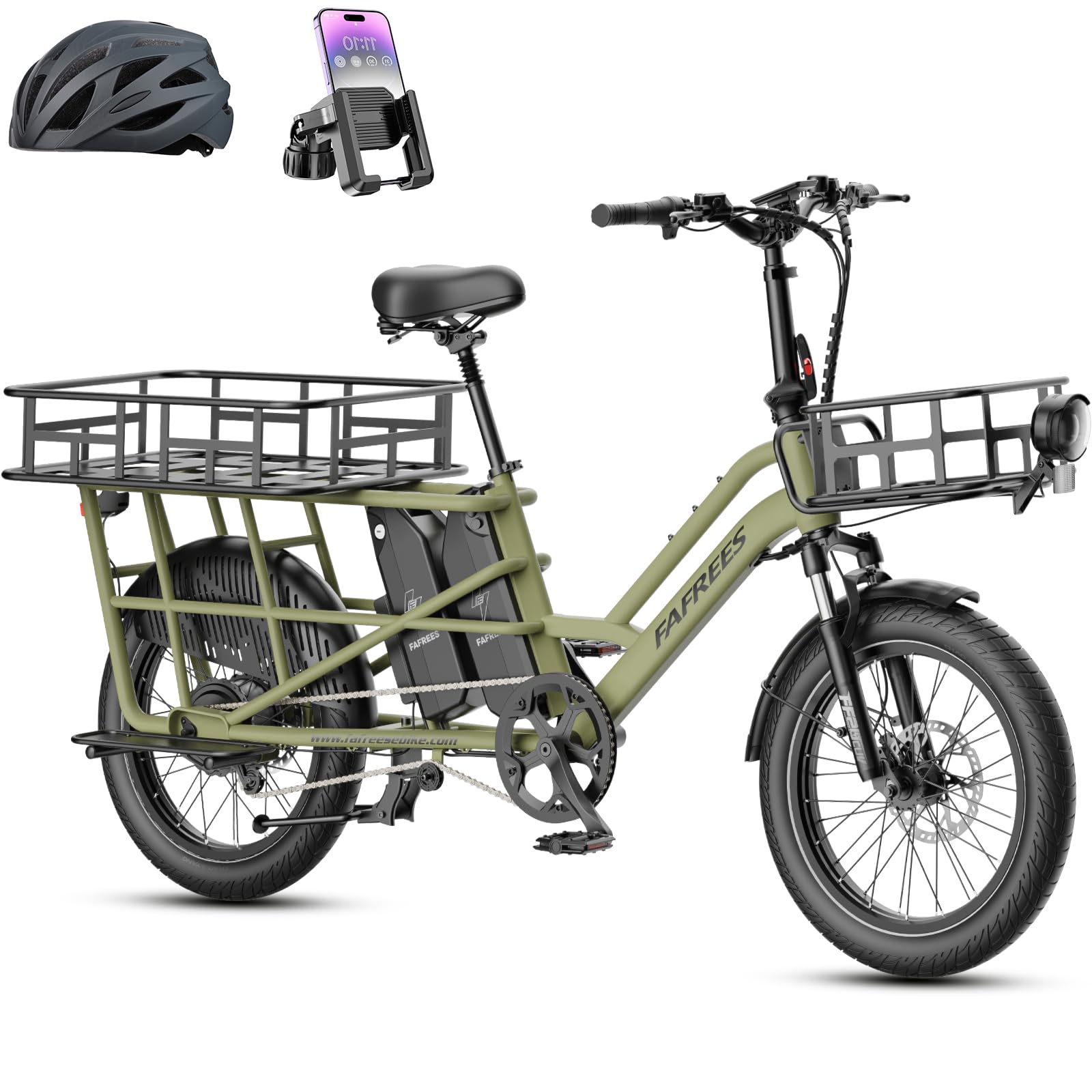 Fafrees FF20 CUV Bici Elettrica Cargo con Sensore di Coppia, Doppia Batteria 48V30Ah, Autonomia Fino a 170km, E-Bike Familiare con Cesto Posteriore Carico 200kg, Freni Idraulici, 20x3.0 Fat Tire