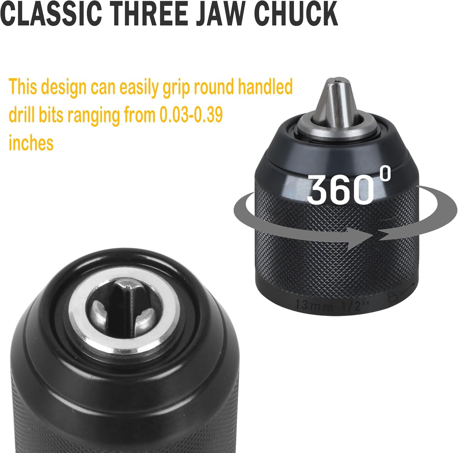 Keyless Hand Drill Chuck 2-13mm 1/2-20UNF Replacement for Dewalt N242399 MAKITA 766015-4 763252-1 Hitachi Ryobi BIT