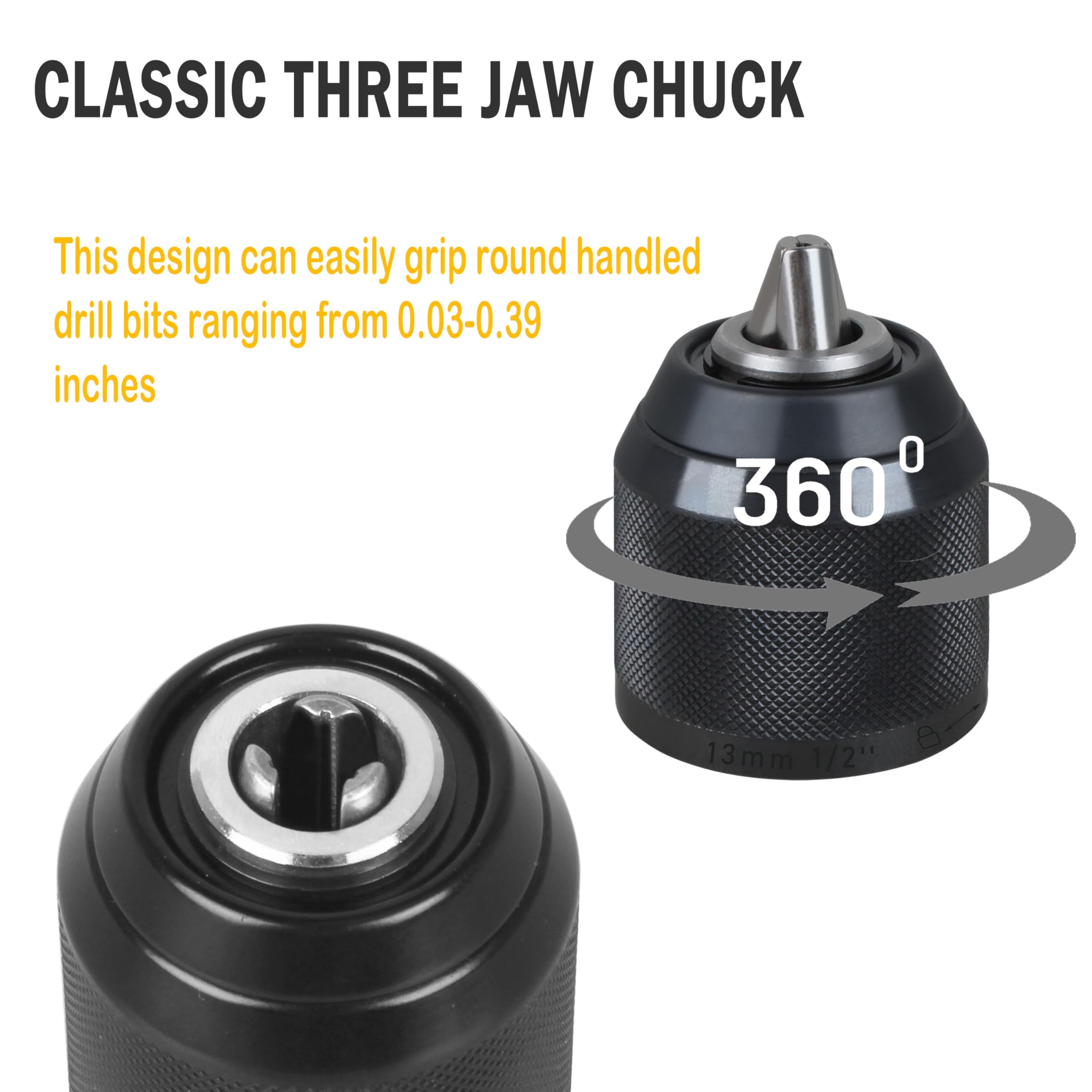 Keyless Hand Drill Chuck 2-13mm 1/2-20UNF Replacement for Dewalt