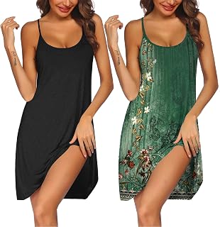 2 Pack Nightgown for Womens Nightshirt Sleepwear Sleep Tank Chemise Racerback Sleeveless Dress