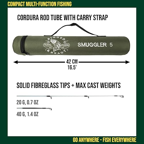 Miniatura 5 de Rigged and Ready Smuggler Series Travel Fishing Rods. Super Compact, 1 Spinning Rod and Reel Combo, 4 Spin, 1 Casting Rod + Cases. 2, 3 or 4 Tips.