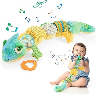 Wjiang Baby Musical Toys Caterpillar Stuffed Animal Toys Infant Soft Plush Toy with Grinding Teeth Pull Ring, Multi-Sensory Crinkle, Rattle & Textures for Babies 0-3-6-12+ Months Newborn Boy Girl