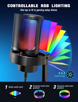 FIFINE USB Microphone, AmpliGame Gaming Computer Desktop Capacitor, RGB Microphone, YouTube on Mac/Computer/PS4/PS5, Silent Button, Microphone Gain, Pop Filter, Shock Mount, Headphone Jack-A8