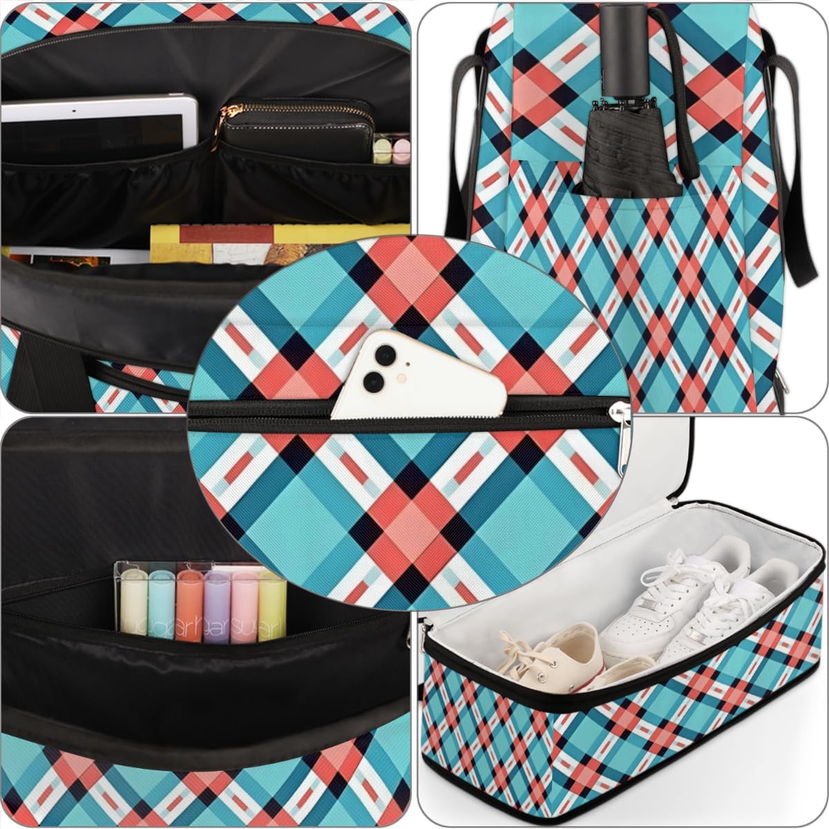 QsirBC Lattice Funny Pattern Gym Bag for Women Duffle Tote with Shoes Compartment Men Weekender Duffel for Dance Travel Sports Swimming Overnight