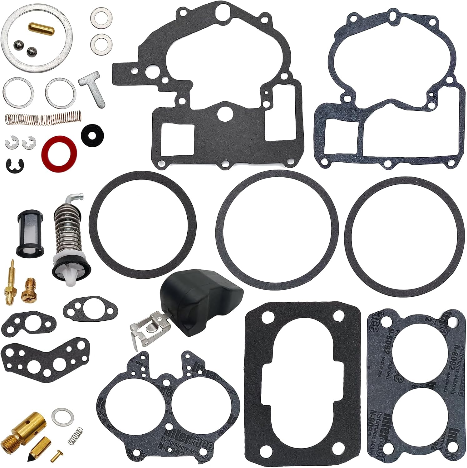 Carburetor Rebuild Kit With float, Replacement for Marine 3.0L 4.3L 5.0L 5.7L Mercarb 2 BBL, 3302-804844002 1389-9562A1 1389-9563A1 1389-9564A1 1389-9670A2 1389-806077A2