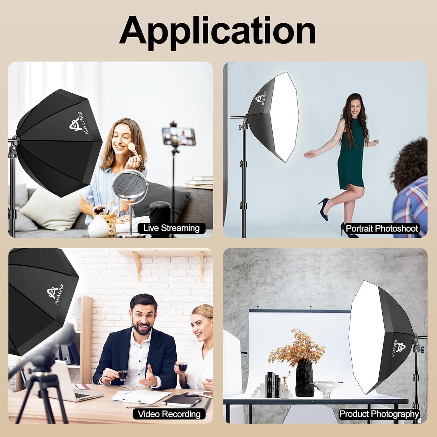 Softbox Photography Lighting Kit,22"X22" Soft Box Lighting Set with Double 85W 3000-7500K LED Bulbs，Photo Studio Equipment for Photography,Podcast Lighting，Shooting，Video Recording