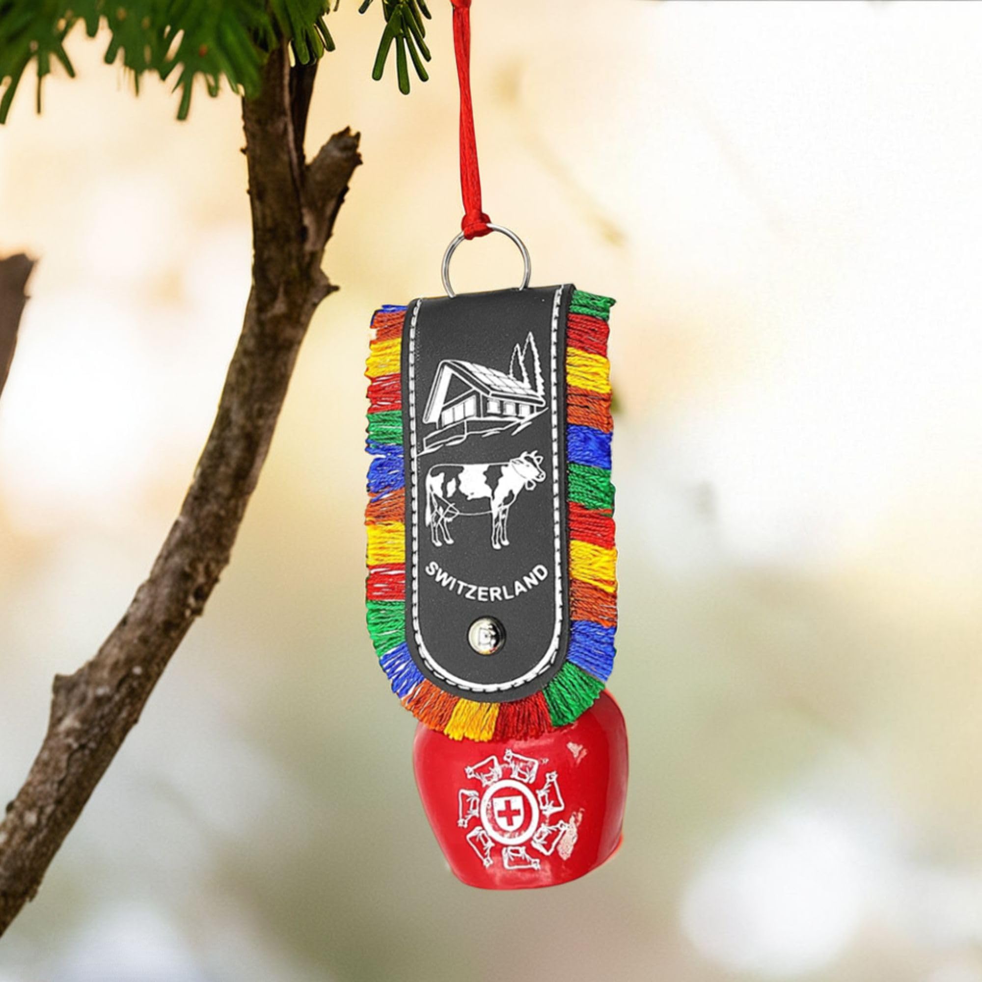 Plus Value Feng Shui Vastu Swiss Cow Bell Ddlj Main Door Hanging Home Office Religious Spiritual Wall Decor Products Switzerland Souvenirs Gifting (7 x 3.5 inch, Red)