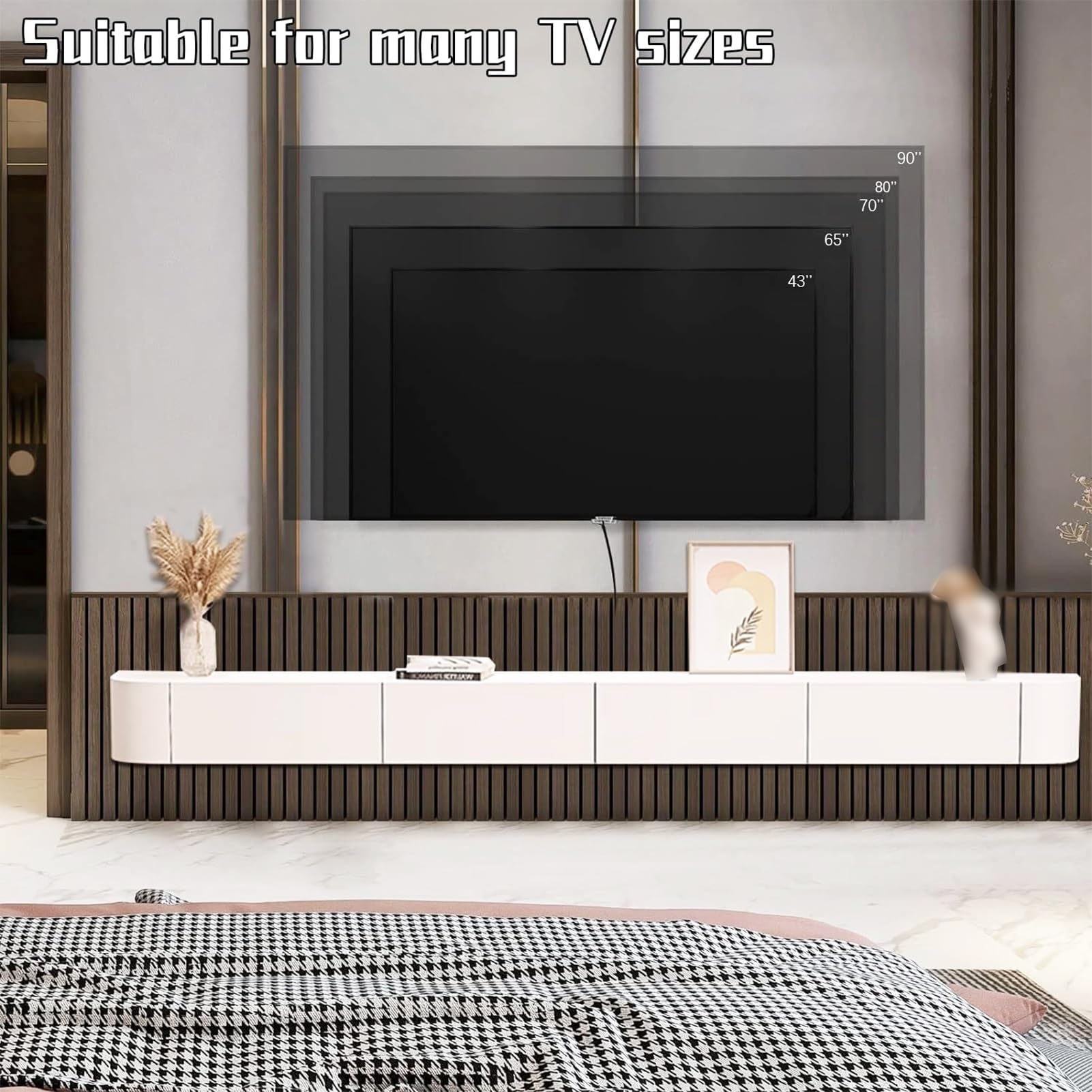 Pływający stojak na telewizor prosty salon montowany na ścianie stojak na telewizor drewniane nowoczesne meble pod telewizor z miejscem do przechowywania Konsola do wielu rozmiarów telewizora (biały