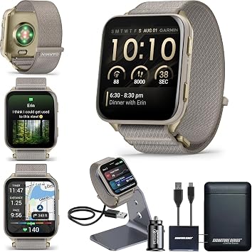 Garmin Venu X1 Thin & Lightweight GPS Smartwatch, Soft Gold | AMOLED Display, Advanced Health and Fitness Features, Sleep Tracking, 100+ Sports Apps | Signature Series Power Bundle