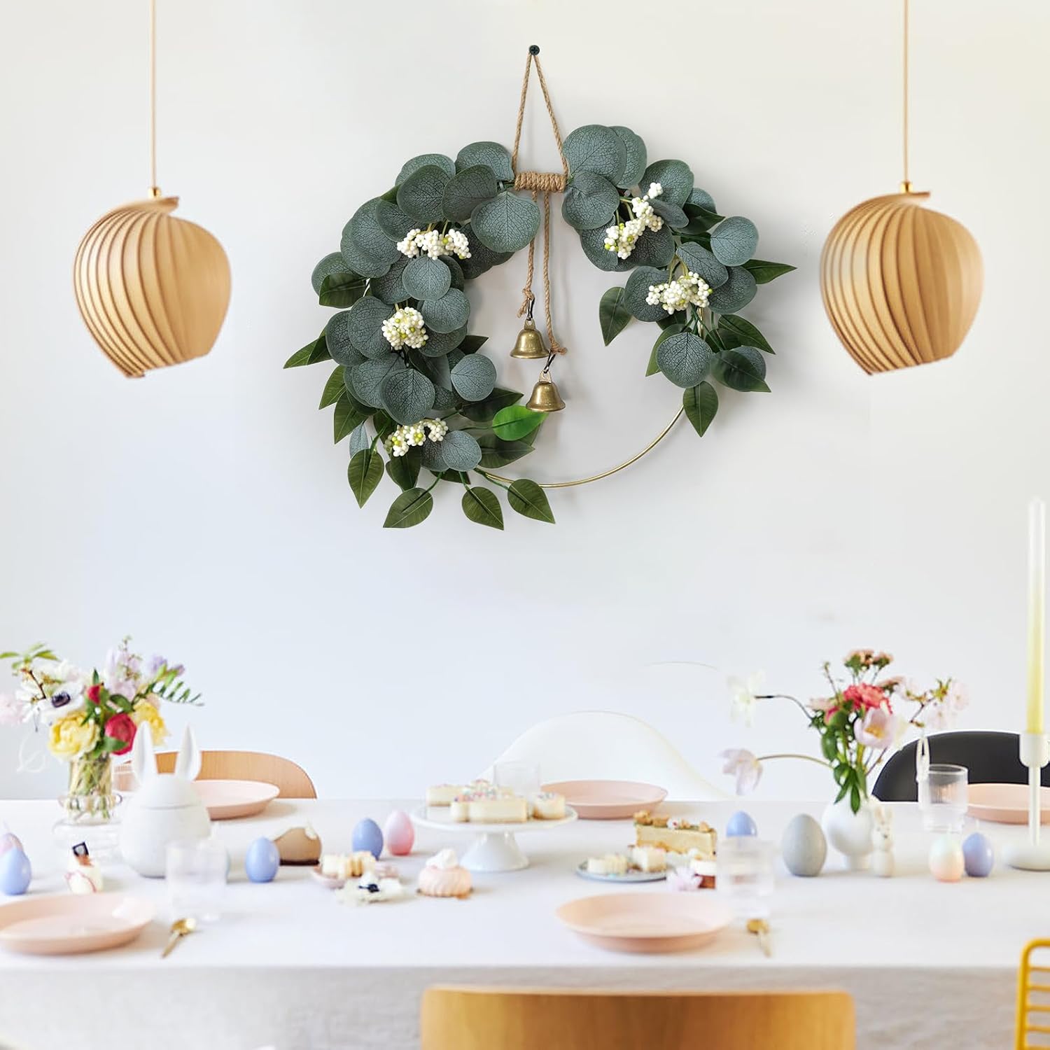 15'' Eucalyptus Wreath for Front Door Artificial Greenery Outdoor Wreath with White Berry Spring Summer Wreaths for Farmhouse Front Porch Window Porch Hanging Wall Party Wedding Decor - Image 6