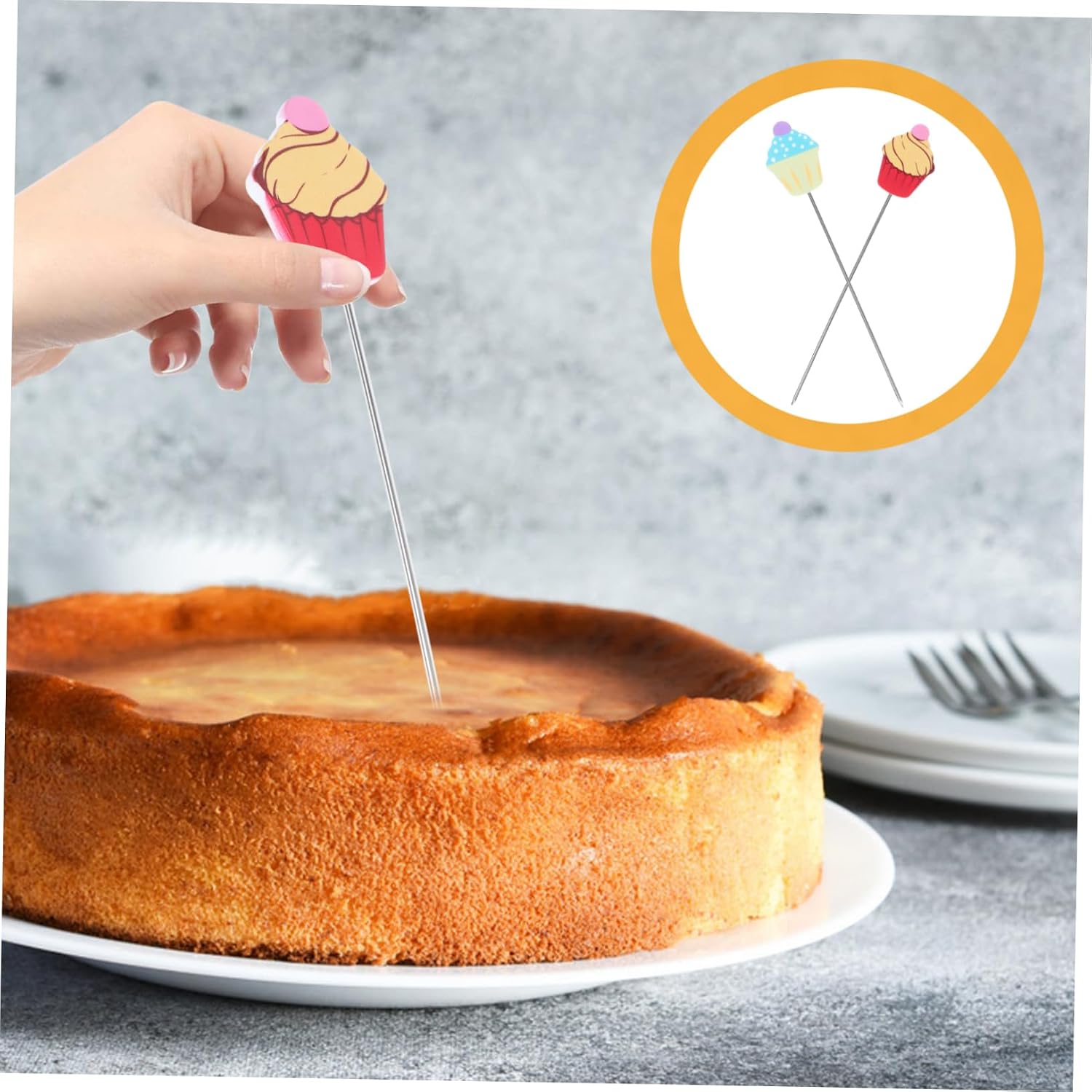 KICHOUSE 2pcs Stainless Steel Cake Testing Sticks Baking Probe Needles for Cake Doneness for Cookies Muffins and More Home Bakery Tools