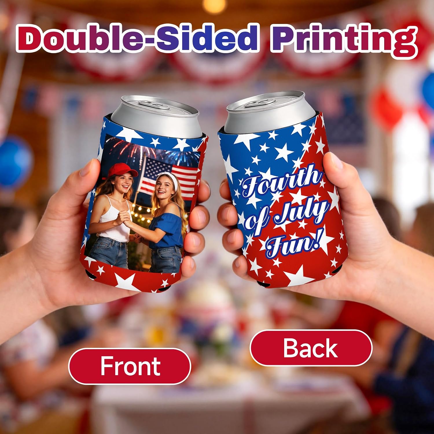 Custom America Anniversary Can Cooler Sleeves Personalized American Flag Can Coolers 4th of July Decorations Patriotic Drink Holder Covers for Party Favor Decor Supplies