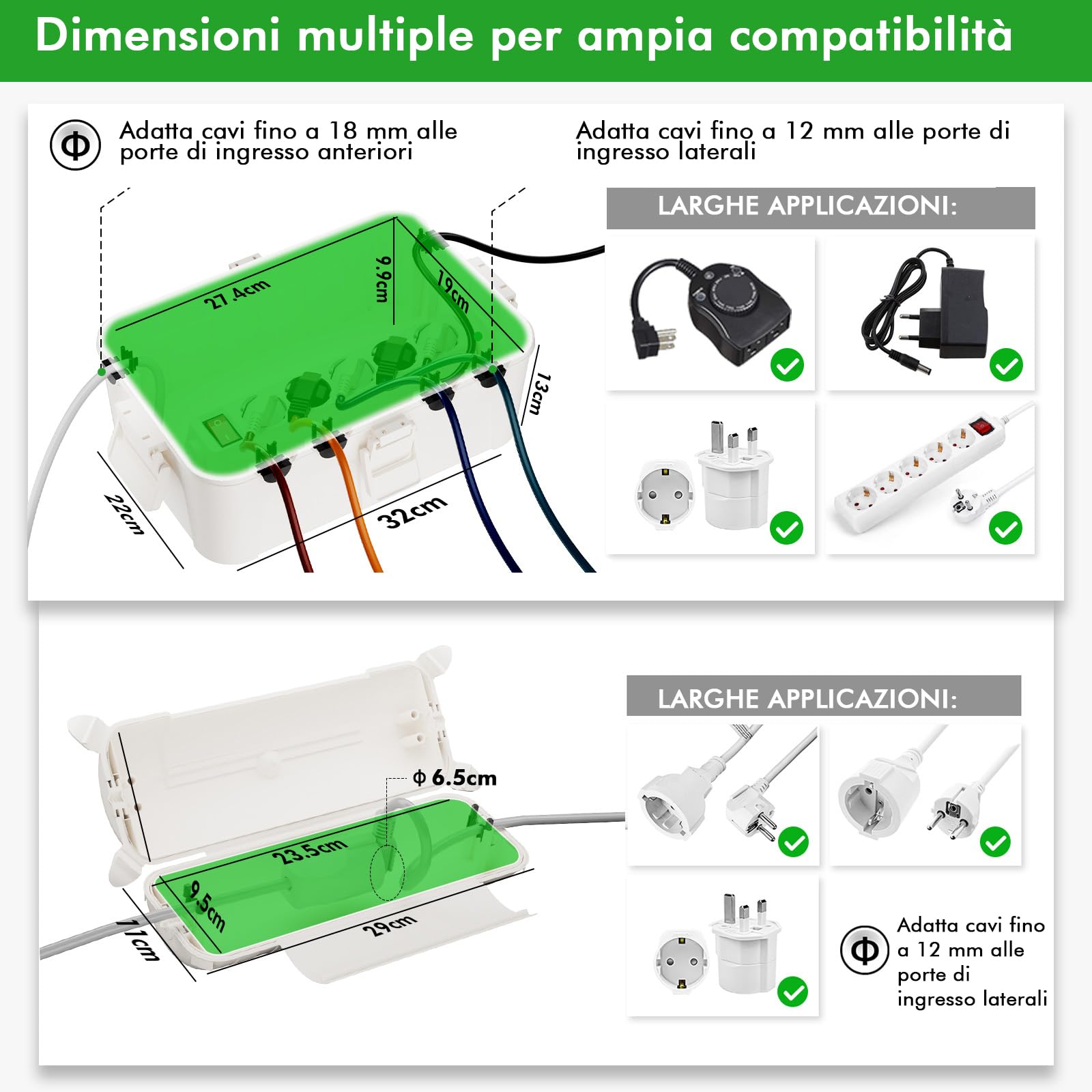RESTMO 2 Pezzi Scatola di Protezione Stagna IP44 (29x11x7,5 cm) – Scatola per Cavi, Impermeabile e con Scarico di Trazione, Ideale per Spine Esterne, Colore Bianco