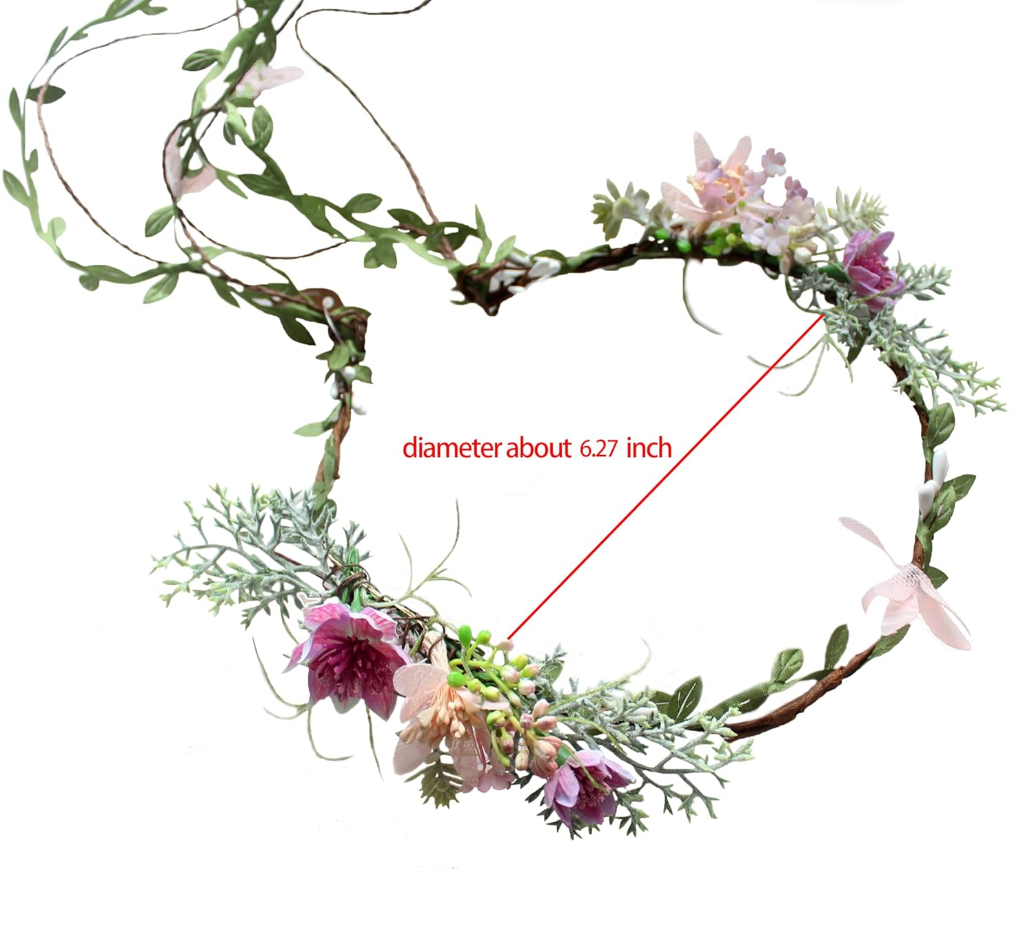 Vivivalue Vine Flower Crown Boho Flower Headband Hair Wreath Floral Headpiece Halo with Ribbon Wedding Party Photos Festival - Image 3