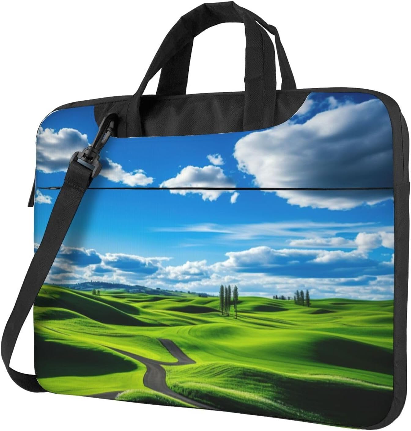 Organic Green Print Laptop Case Sleeve with Shoulder Strap,Pocket,Fits 13/14/15.6 inch Laptop Notebook