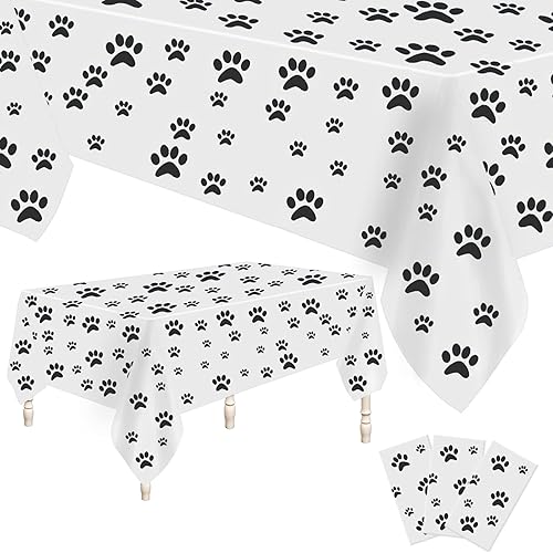 BOYIVI Mantel de plástico con estampado de patas de cachorro, 3 piezas, tamaño grande, rectangulares, desechables, fundas de mesa rectangulares con