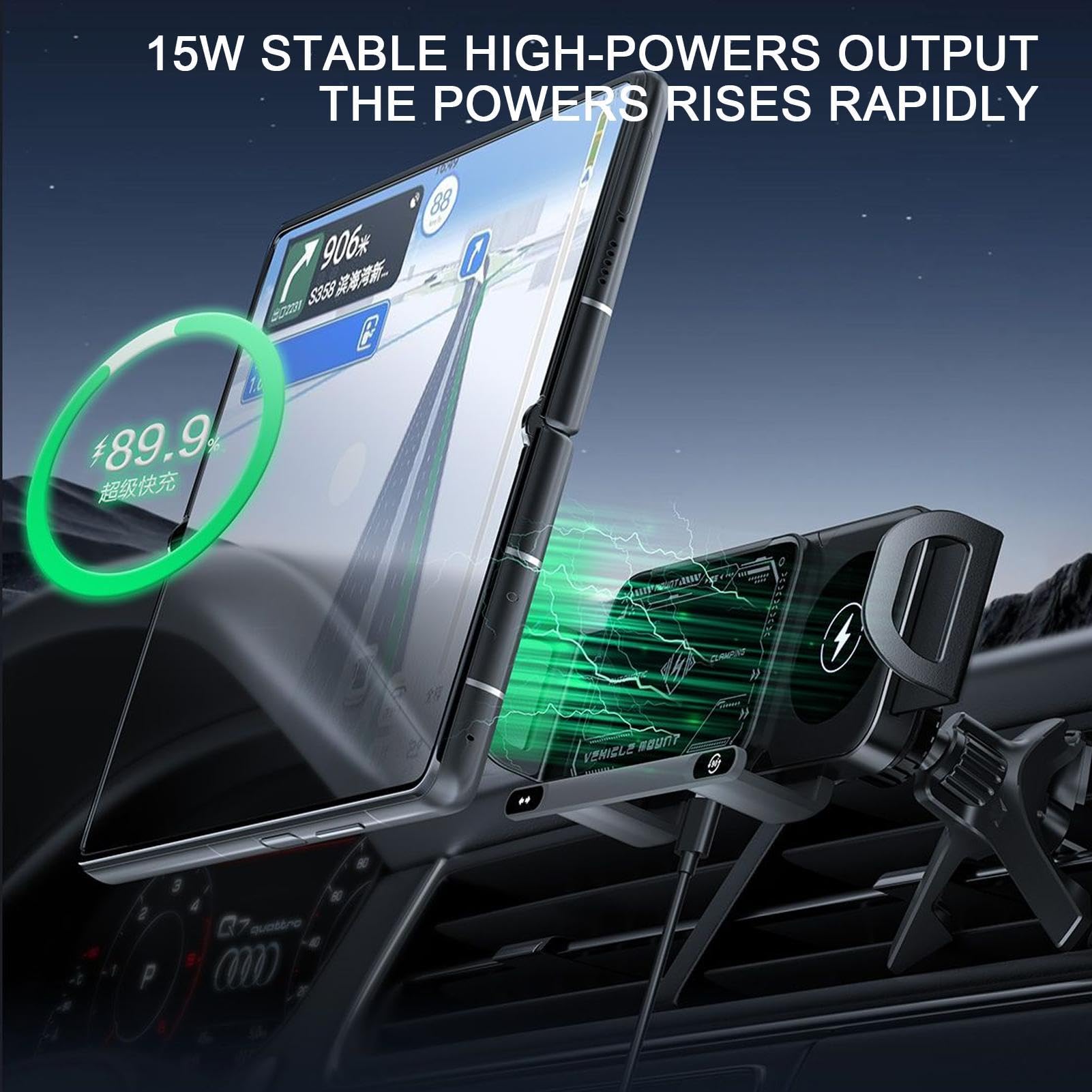 Caricatore Wireless Auto Porta Cellulare Veicolo | Caricabatterie Rapido Doppia Bobina 15W per Smartphone Dashboard Auto Furgone Camper