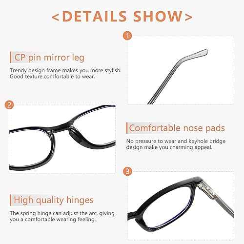 Miniatura 8 de Paquete de 4 lentes de lectura pequeños para mujeres y hombres, con bloqueo de luz azul, ovalados con bisagra de resorte 147
