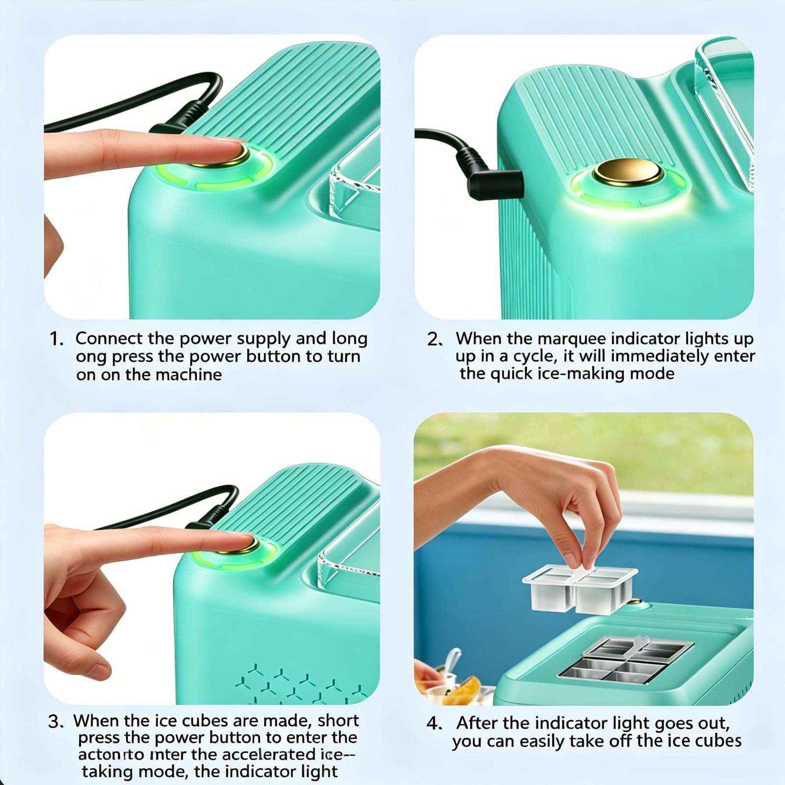 Mini macchina per il ghiaccio elettrica da montare su auto, 12 V CC, produce 8 cubi in 15-20 minuti con un solo pulsante Start Stop a bassa potenza per ufficio, dormitorio, campeggio