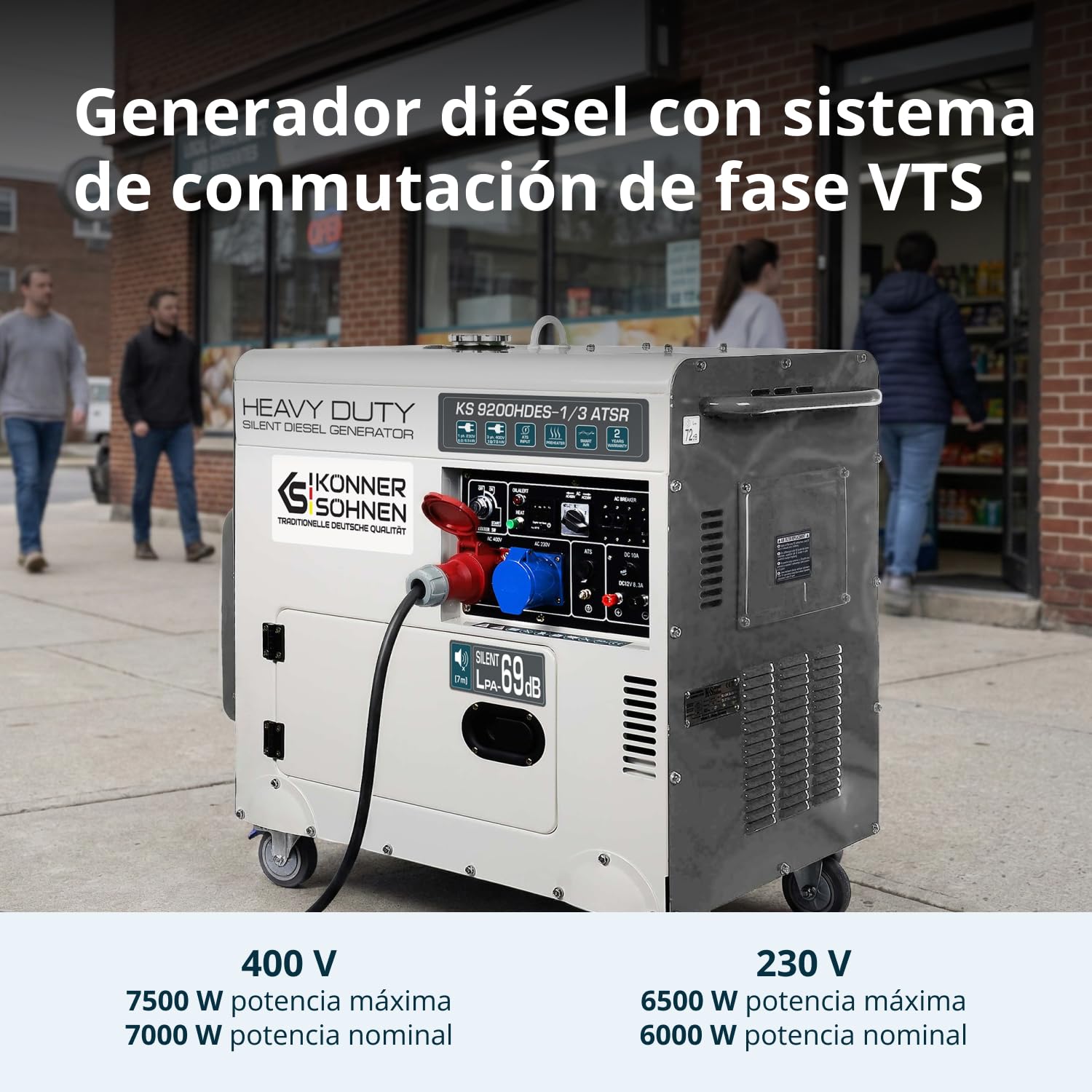 Könner & Söhnen KS 9200HDES-1/3 ATSR - Generador de corriente (motor diésel de 4 tiempos, 18 CV, 7500/6400 W arranque electrónico, precalentador, regulador automático de voltaje