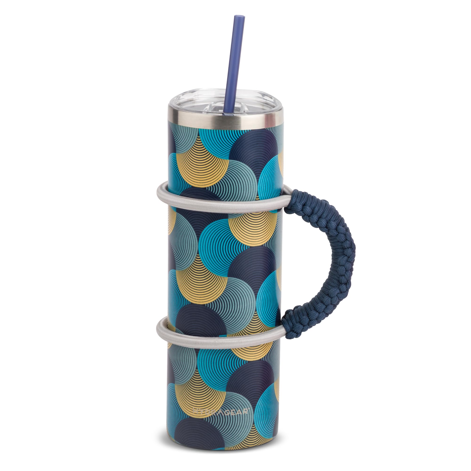 Hydragear Skinny Stainless Steel Insulated Tumbler with Splash-Proof Dual Lid & Braided Elastic Handle - 30 Oz - Geo Print