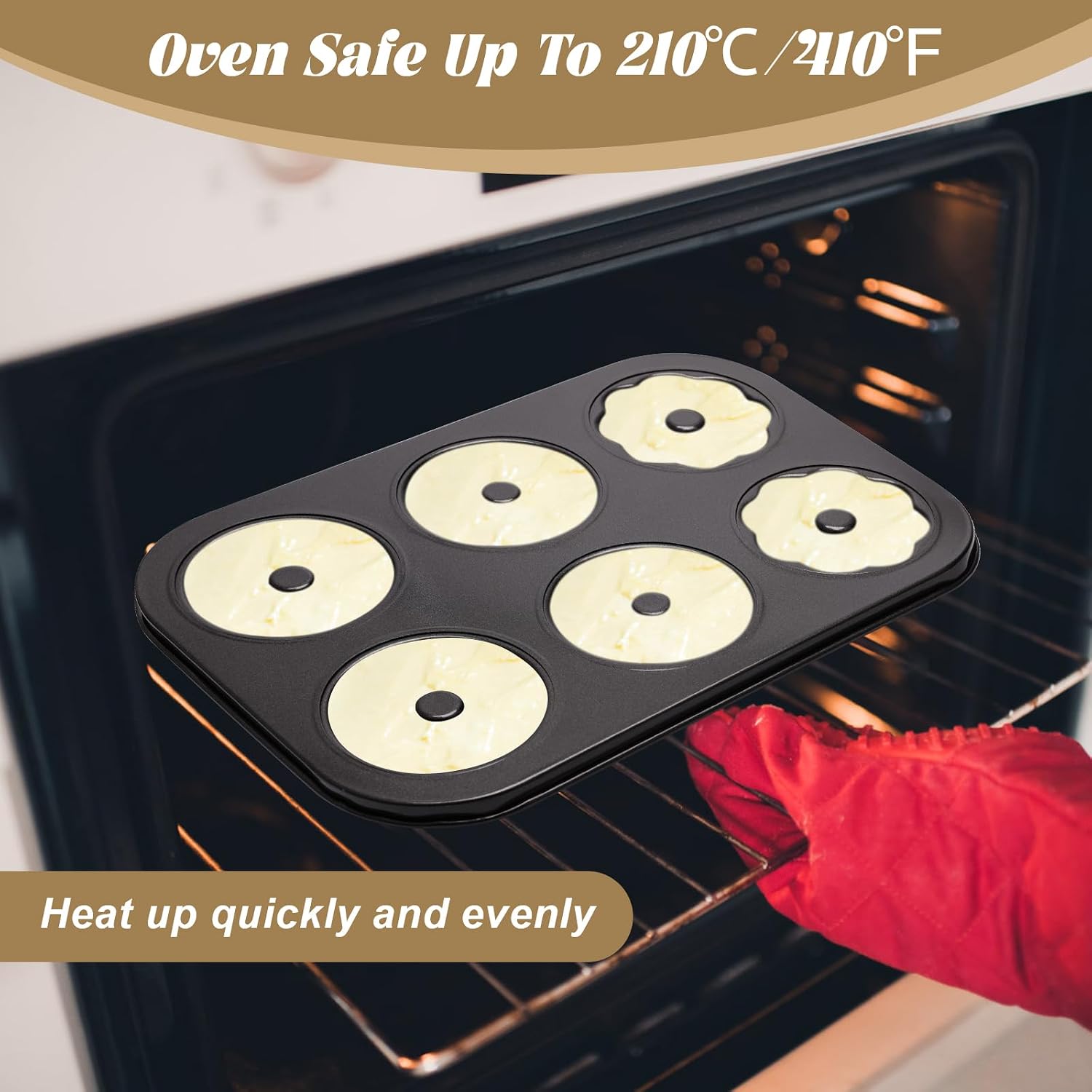 2 Pack Donut Pans, Carbon Steel Donut Pan for Baking with 6 Holes