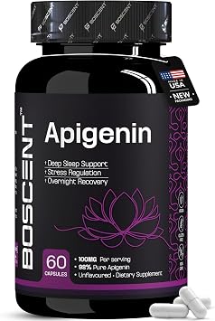 Apigenin Supplement 100mg98% Highly PurifiedApigenin Supplement for Sleep, Mood, Cognition and RelaxationNon-GMO, No Fillers - 60 Capsules