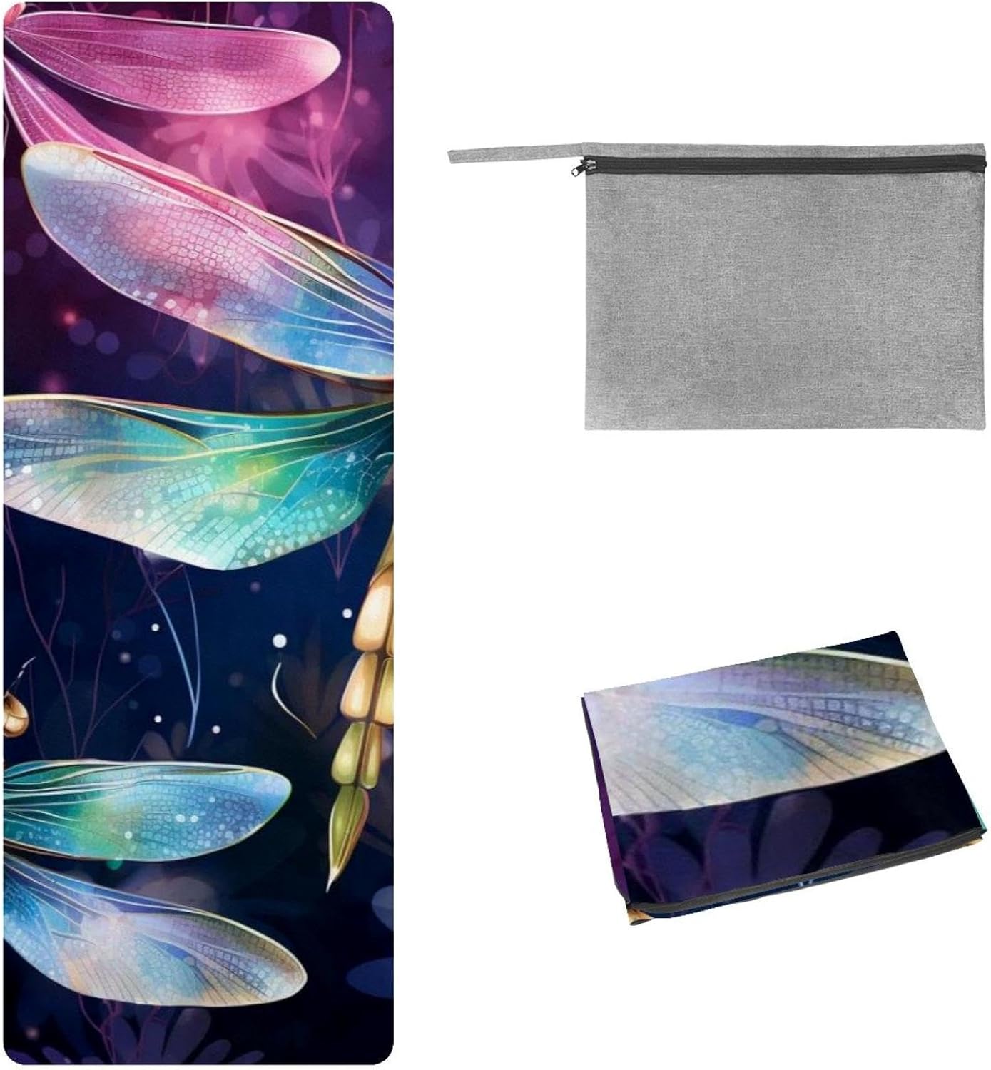 Yoga Towel, Dragonfly Pattern Non Slip Sweat Absorbent Hot Yoga Mat Towel for Hot Yoga, Pilates and Fitness - 72.8" x 26.8"
